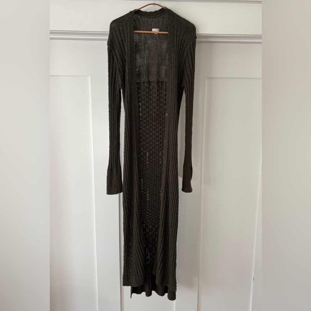 LOW START - ANTHROPOLOGIE Pilcro Duster Women’s Medium Olive Long Sweater - Picture 5 of 11